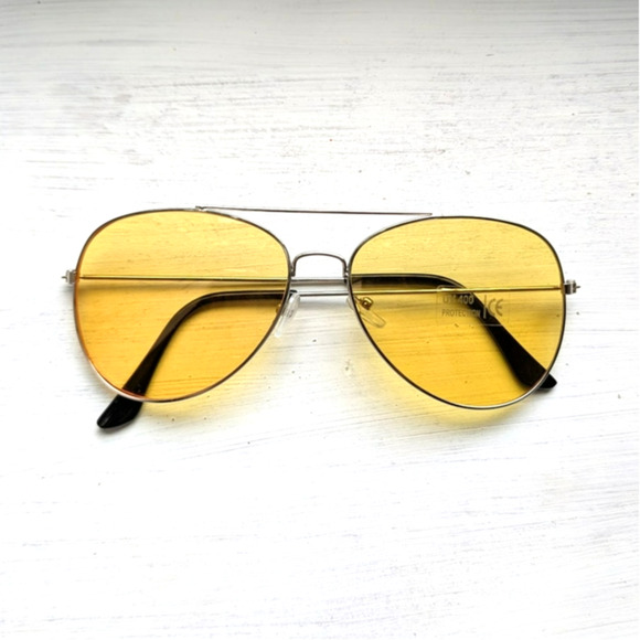Free People Accessories - 70s Retro Yellow Sunglasses Tinted Shades Aviators Minimalist Festival Glasses